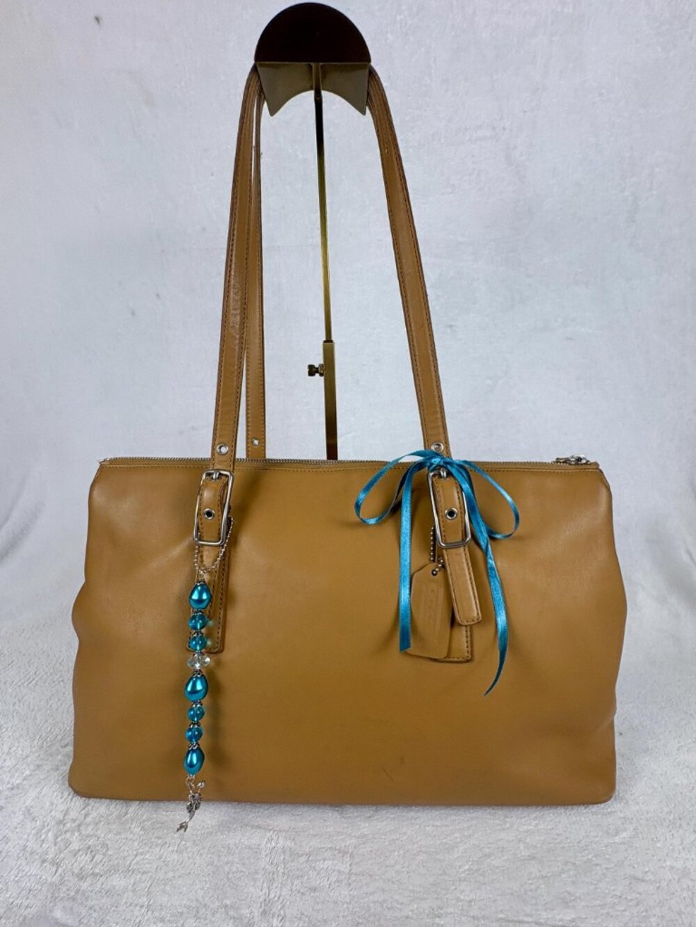 Vintage Coach Legacy Large Zip Shoulder Tote in Camel with Charm